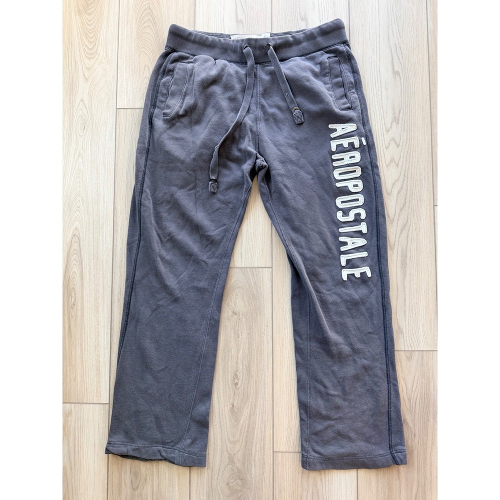 Aeropostale Sweatpants Mens Medium Gray Logo Graphic Drawstring Joggers